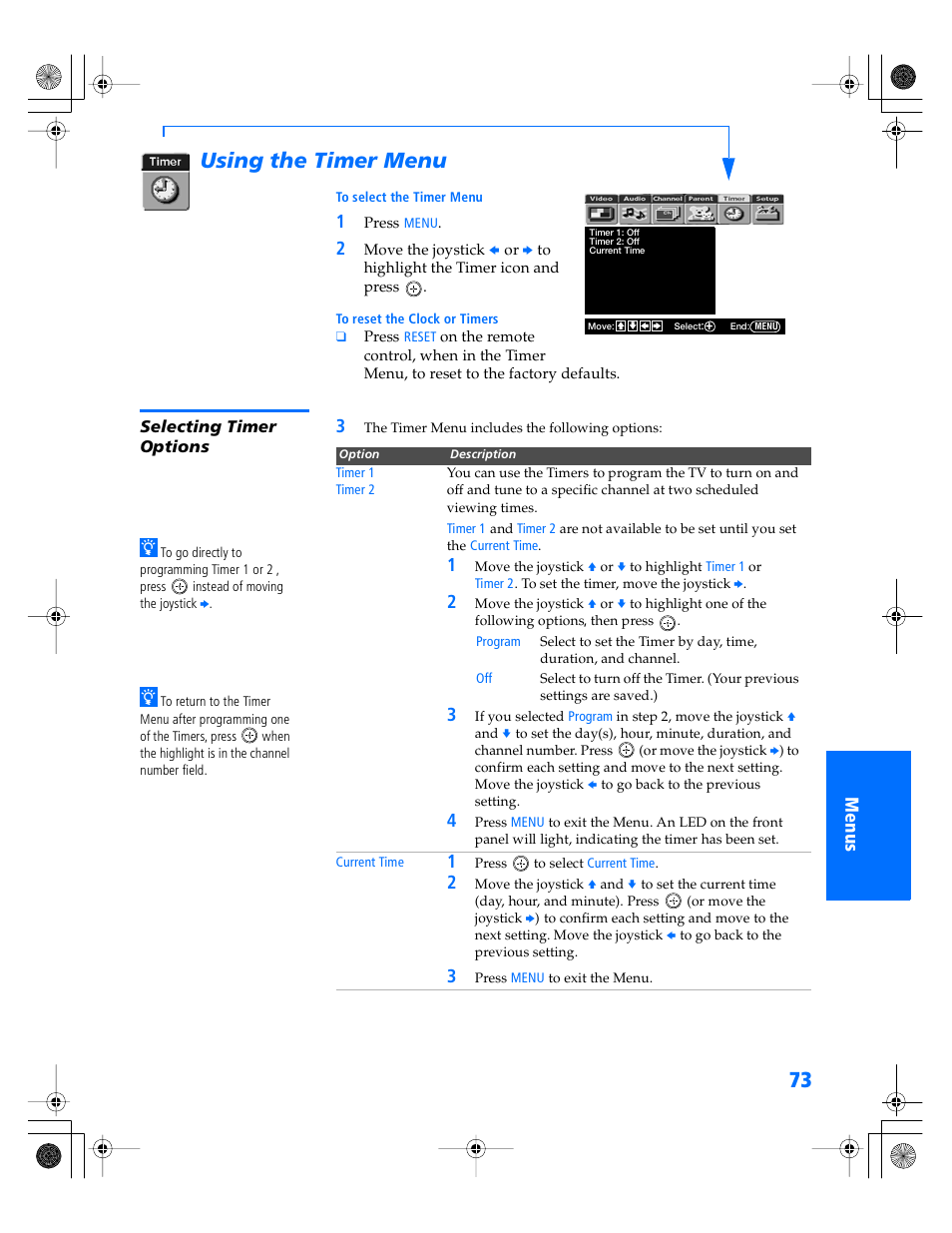Using the timer menu | Sony WEGA KV-40XBR800 User Manual | Page 74 / 89