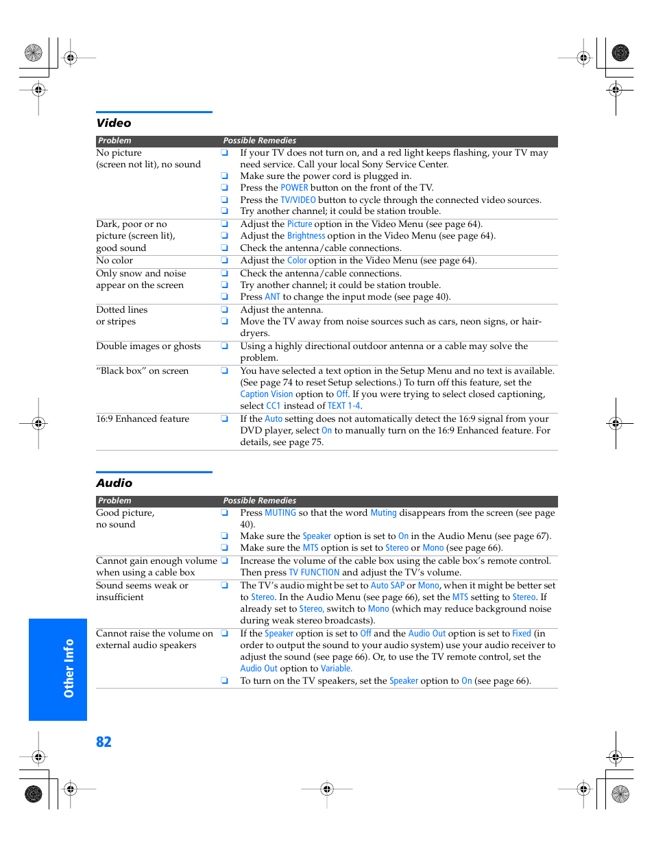 Sony WEGA KV-40XBR800 User Manual | Page 83 / 89