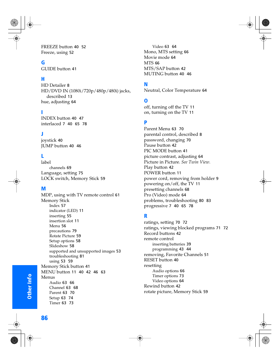 Sony WEGA KV-40XBR800 User Manual | Page 87 / 89