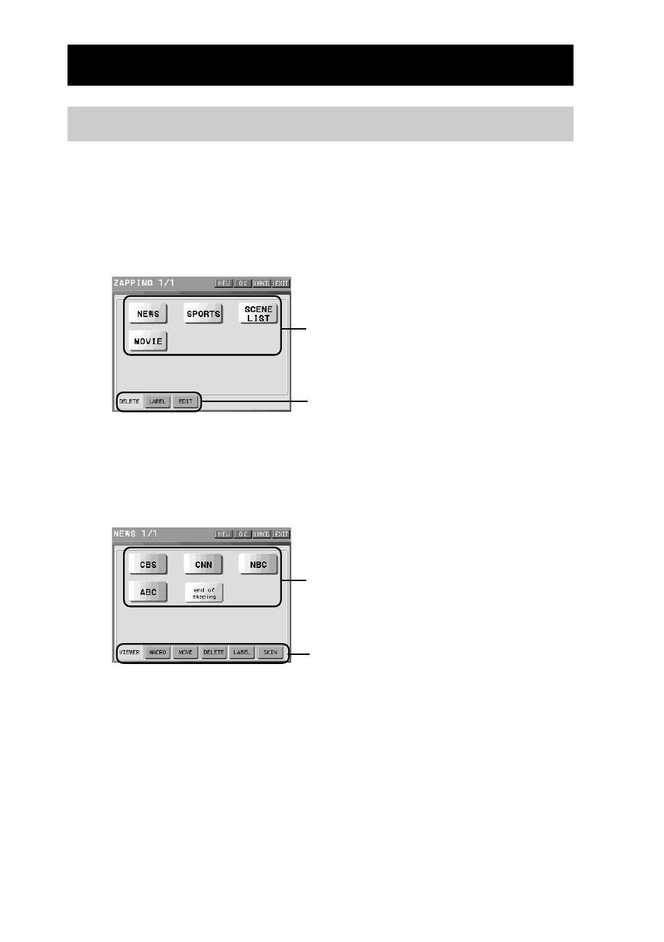 Editing the zapping function, About the edit display for zapping | Sony RM-NX7000 User Manual | Page 174 / 252