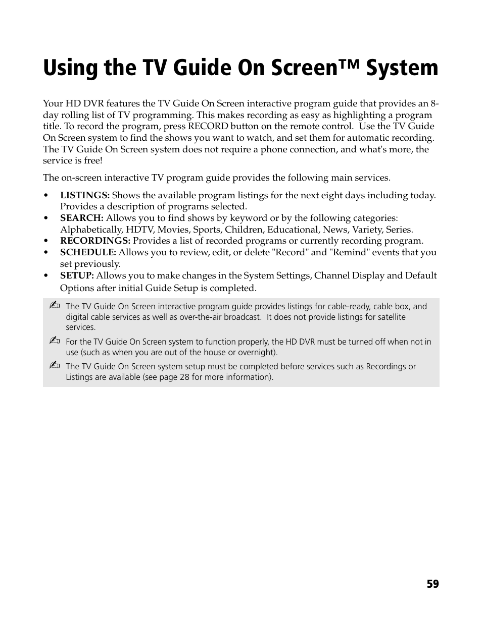 Using the tv guide on screen, System, Using the tv guide on screen™ system | Sony DHG-HDD250 User Manual | Page 65 / 104