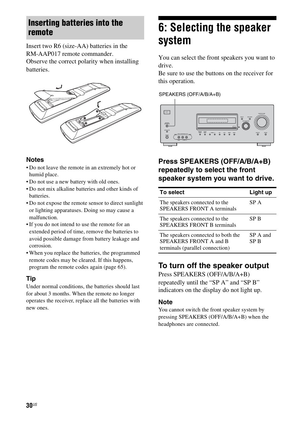 Selecting the speaker system, Inserting batteries into the remote | Sony HT-DDW990 User Manual | Page 30 / 80
