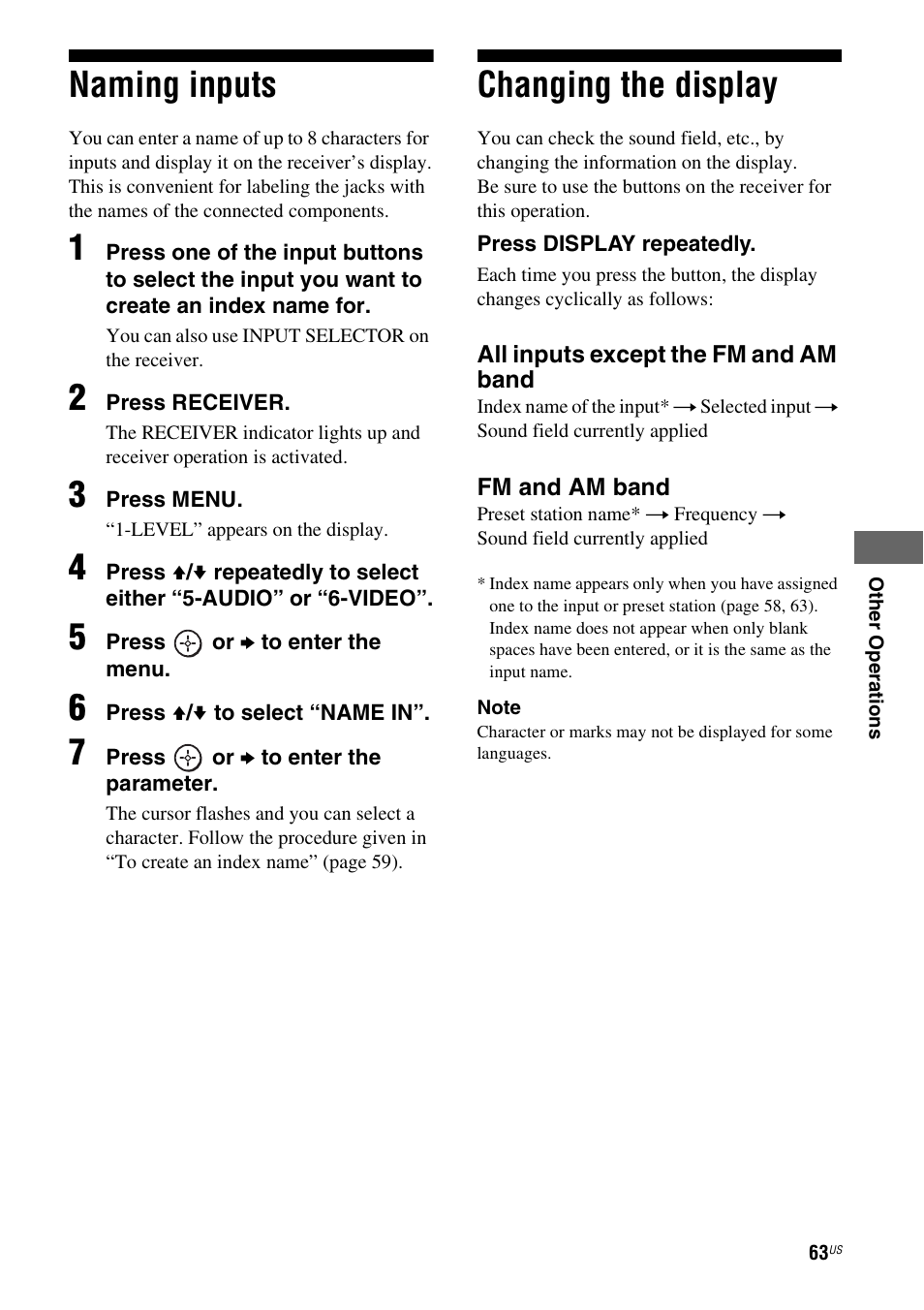 Naming inputs, Changing the display, Naming inputs changing the display | Sony HT-DDW990 User Manual | Page 63 / 80
