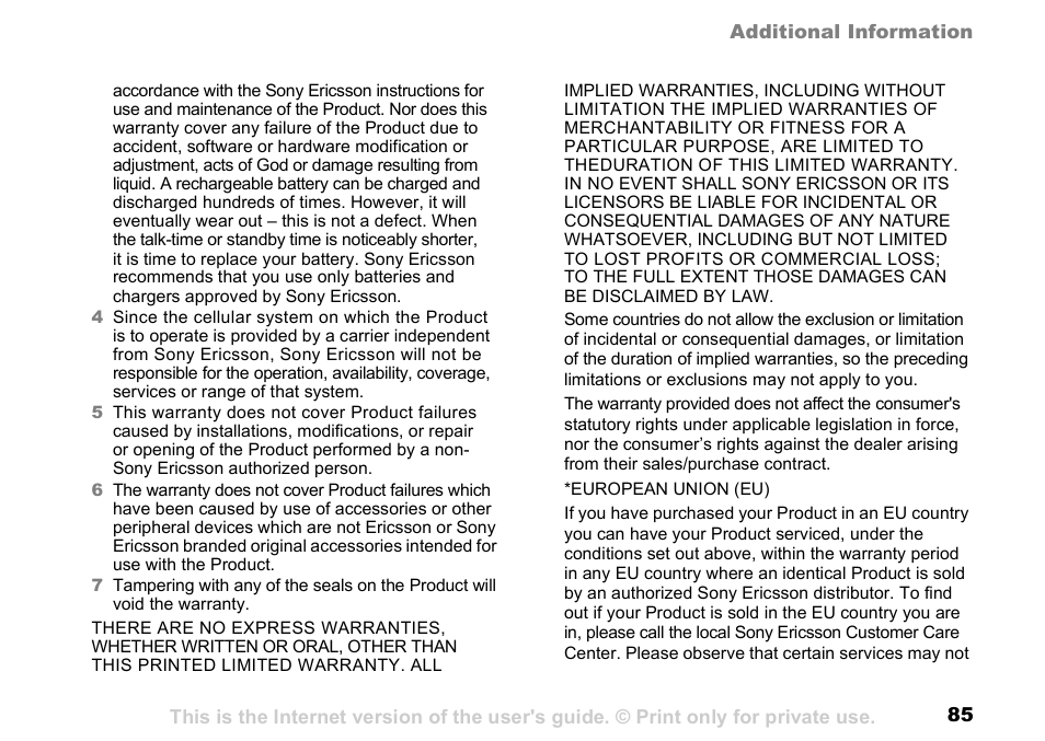 Sony K500 User Manual | Page 85 / 93