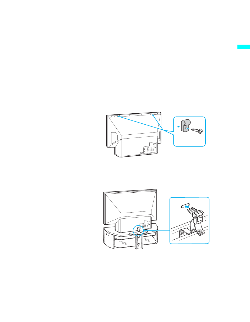 To prevent the lcd projection tv from falling down, To prevent the lcd projection tv from falling, Down | When installing your lcd projection tv against a, Wall | Sony KF-60XBR800 User Manual | Page 19 / 96