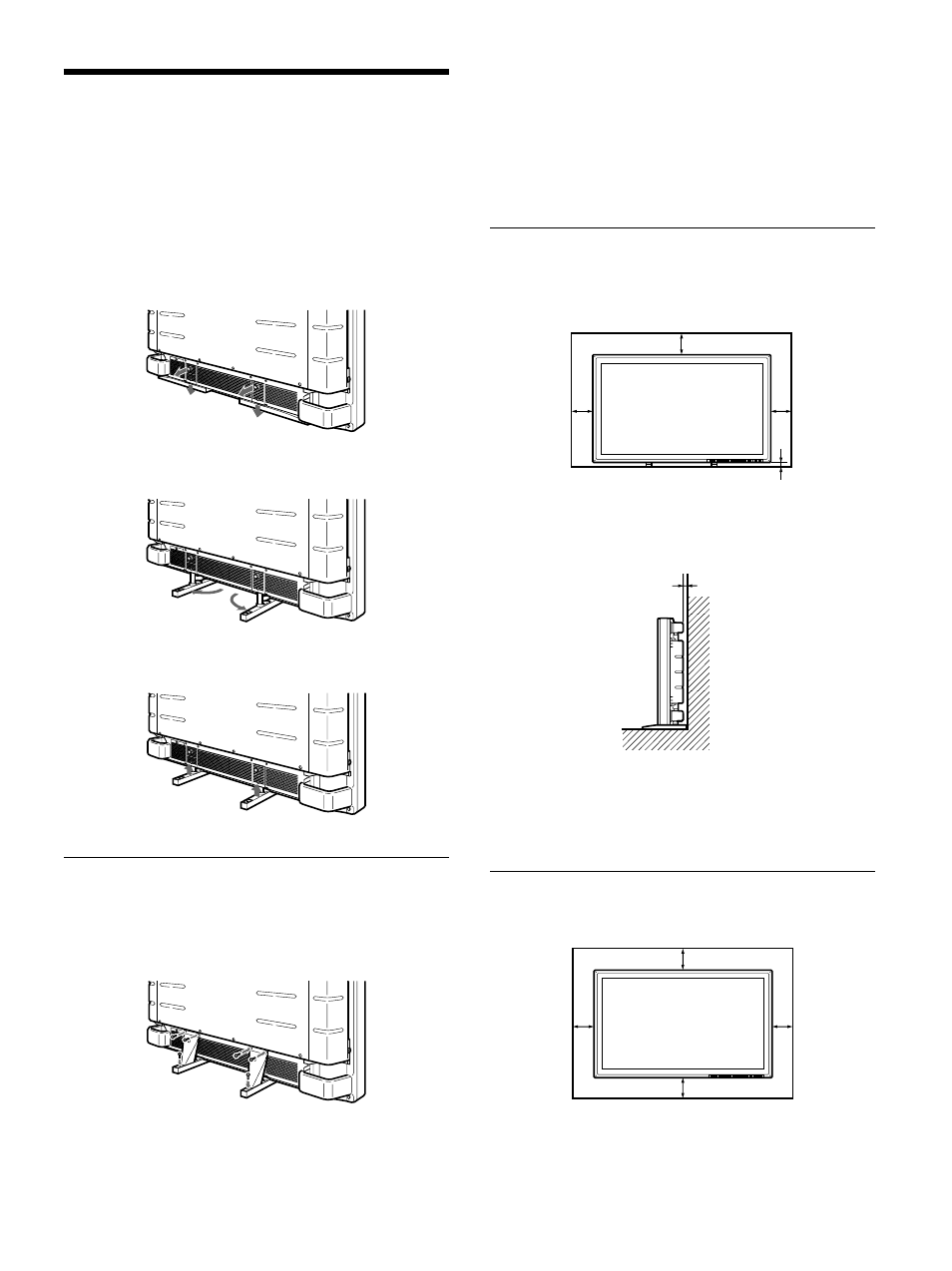 Installation, Using the retractable feet, Caution | When using the retractable feet, When using the mounting bracket, Turn the retractable feet outward, Front, Side | Sony 500A3WE User Manual | Page 13 / 244