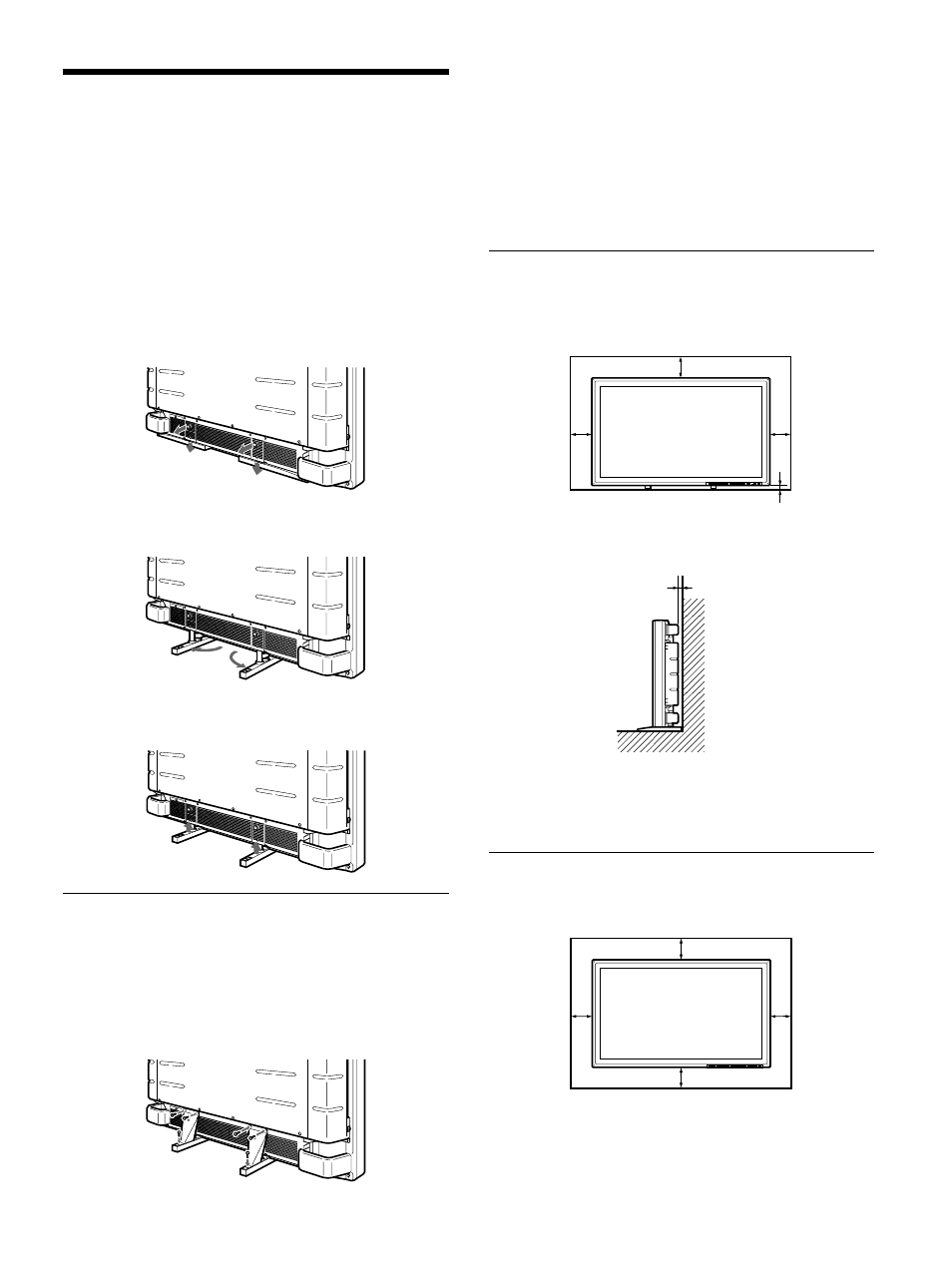 Aufstellen oder aufh穫gen des monitors, Die versenkbaren f洫e, Vorsicht | Aufstellen oder aufhängen des monitors, Die versenkbaren füße | Sony 500A3WE User Manual | Page 93 / 244