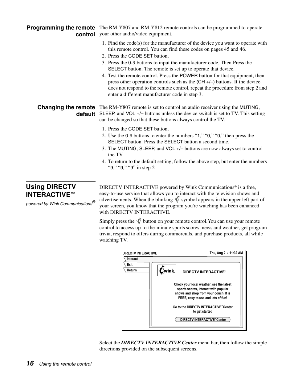Using directv interactive | Sony SAT-B65A User Manual | Page 24 / 60