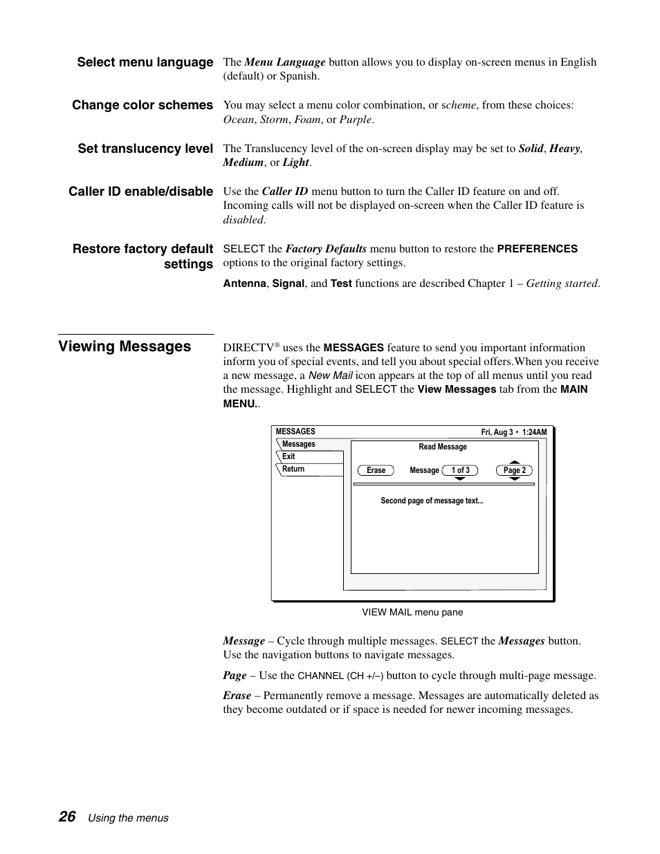 Viewing messages | Sony SAT-B65A User Manual | Page 34 / 60