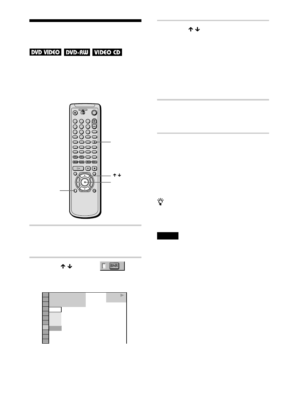 Adjusting the picture quality (bnr), R (62, Adjusting the picture quality | Bnr), Press display twice during playback, Press x / x to select (bnr), then press enter, Press x / x to select a level, Press enter | Sony DVP-NS700V User Manual | Page 62 / 100