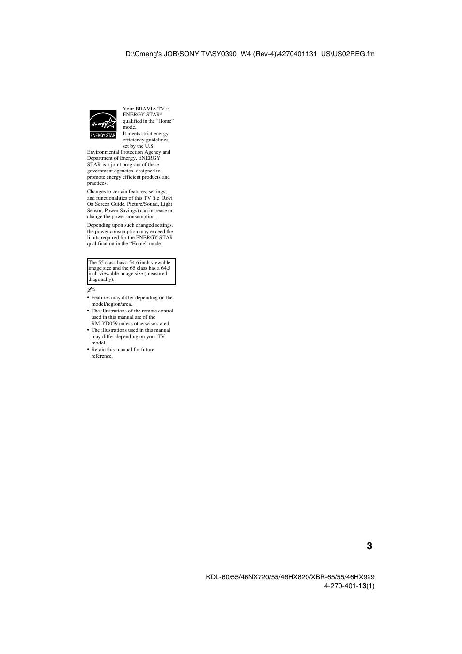 Sony XBR-65HX929 User Manual | Page 3 / 40