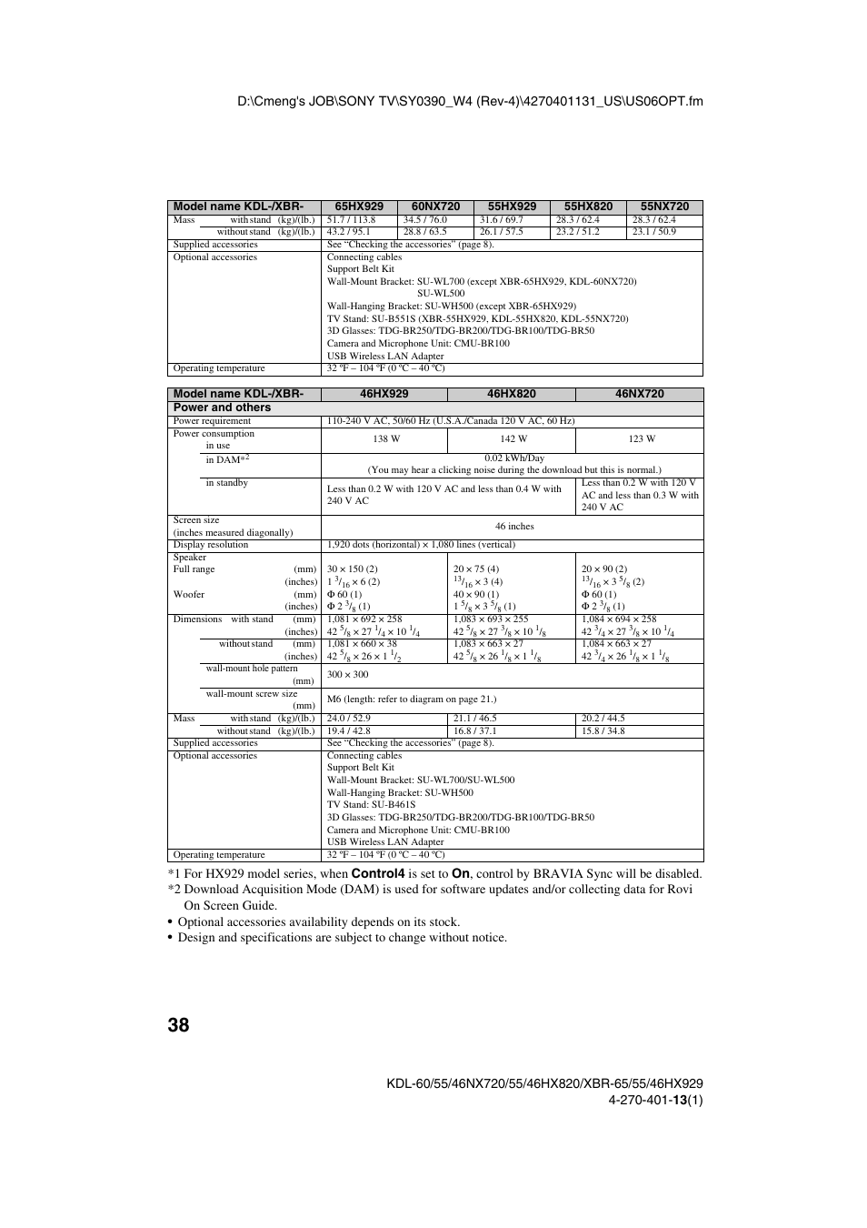 Sony XBR-65HX929 User Manual | Page 38 / 40