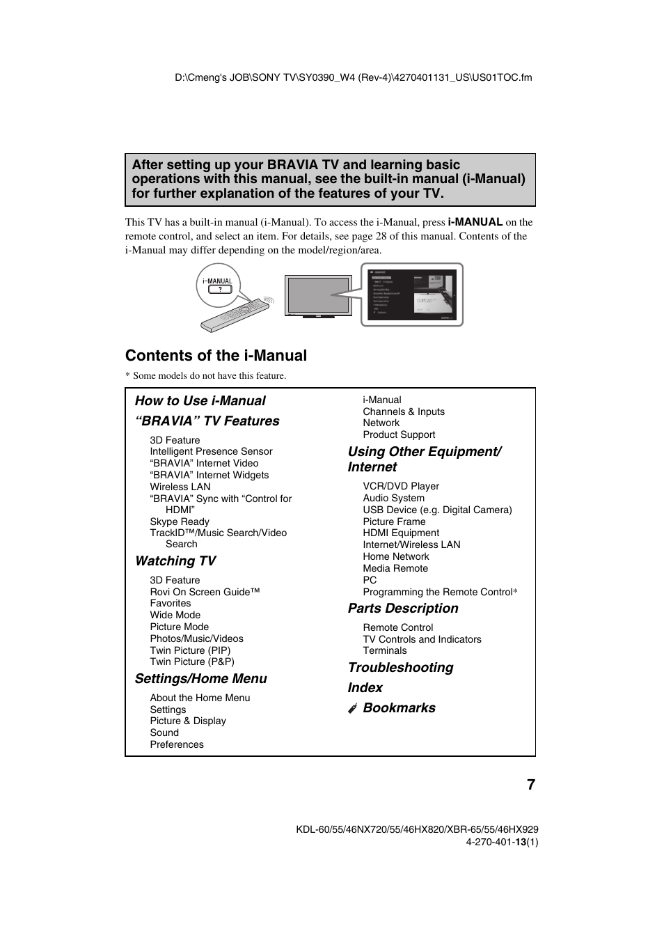 Contents of the i-manual | Sony XBR-65HX929 User Manual | Page 7 / 40