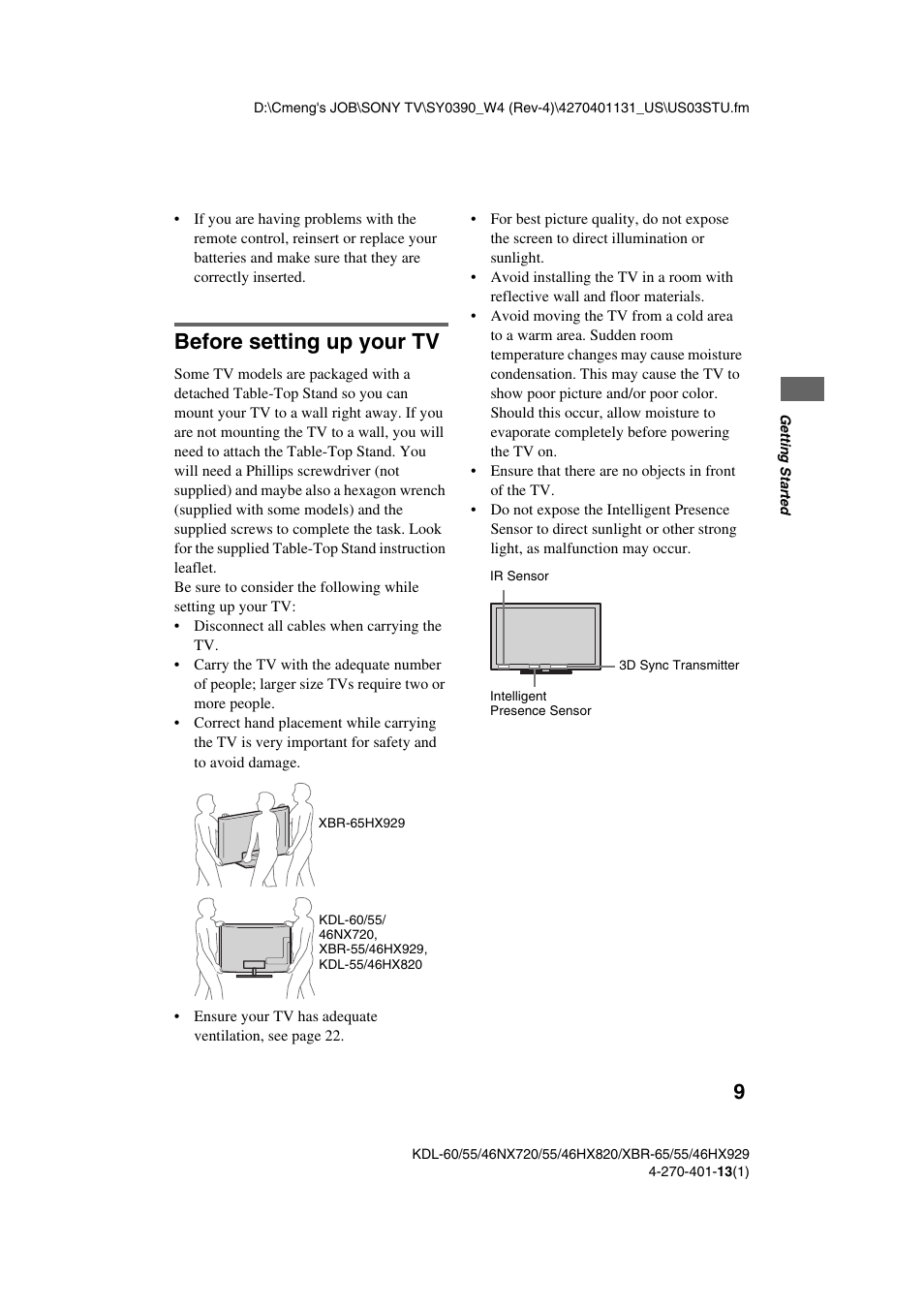 Before setting up your tv | Sony XBR-65HX929 User Manual | Page 9 / 40