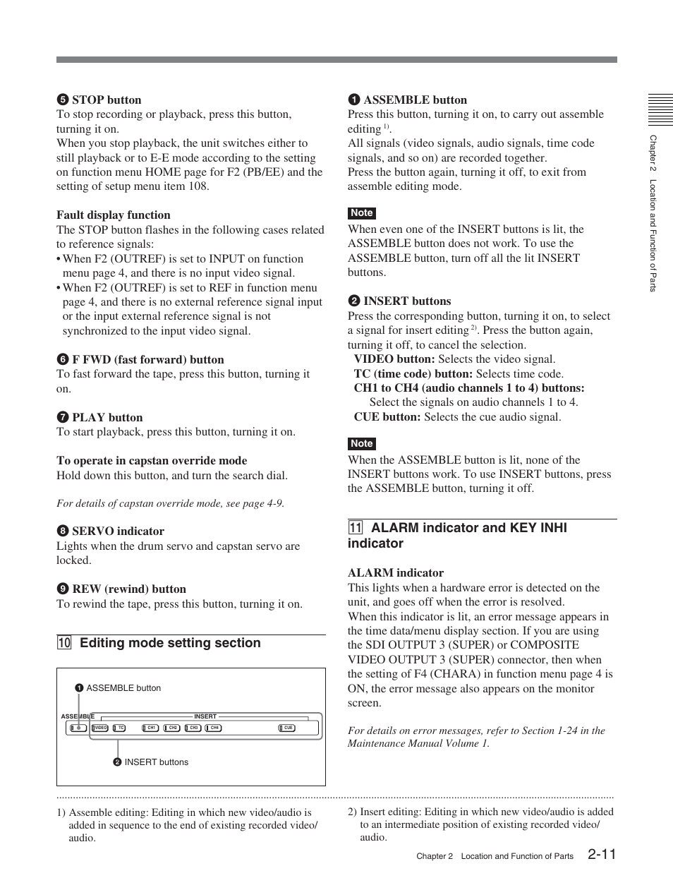 Qa alarm indicator and key inhi indicator | Sony DVW-2000 User Manual | Page 22 / 155