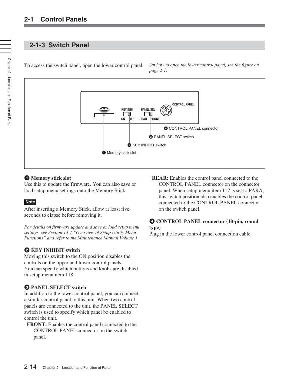 1-3 switch panel, 1 control panels | Sony DVW-2000 User Manual | Page 25 / 155