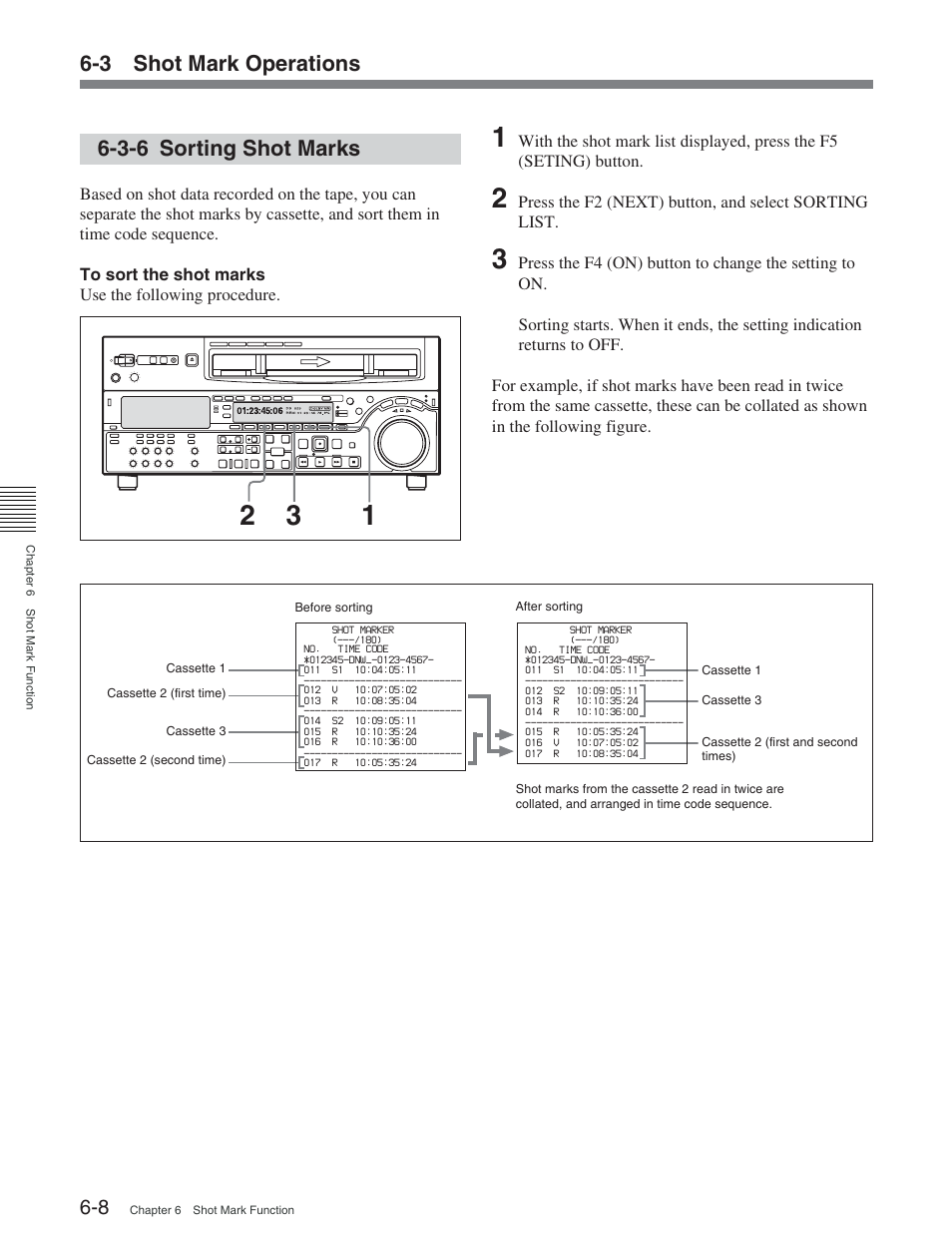 3-6 sorting shot marks, 3 shot mark operations | Sony DVW-2000 User Manual | Page 78 / 155