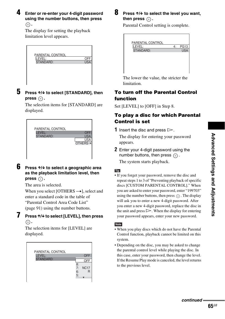 Sony DAV-HDX265 User Manual | Page 65 / 104