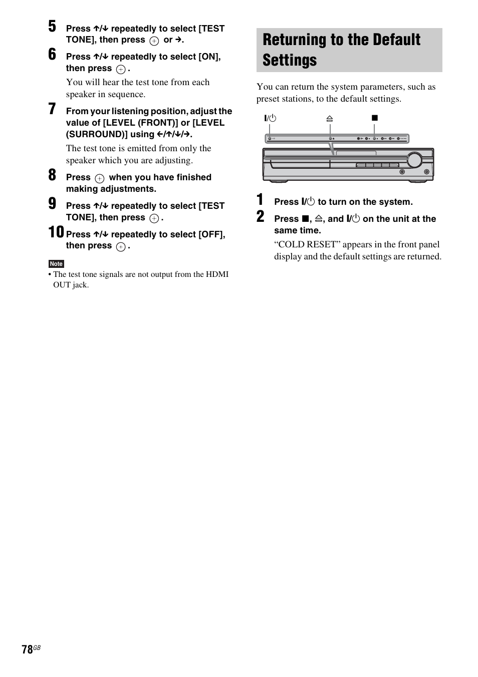 Returning to the default settings | Sony DAV-HDX265 User Manual | Page 78 / 104