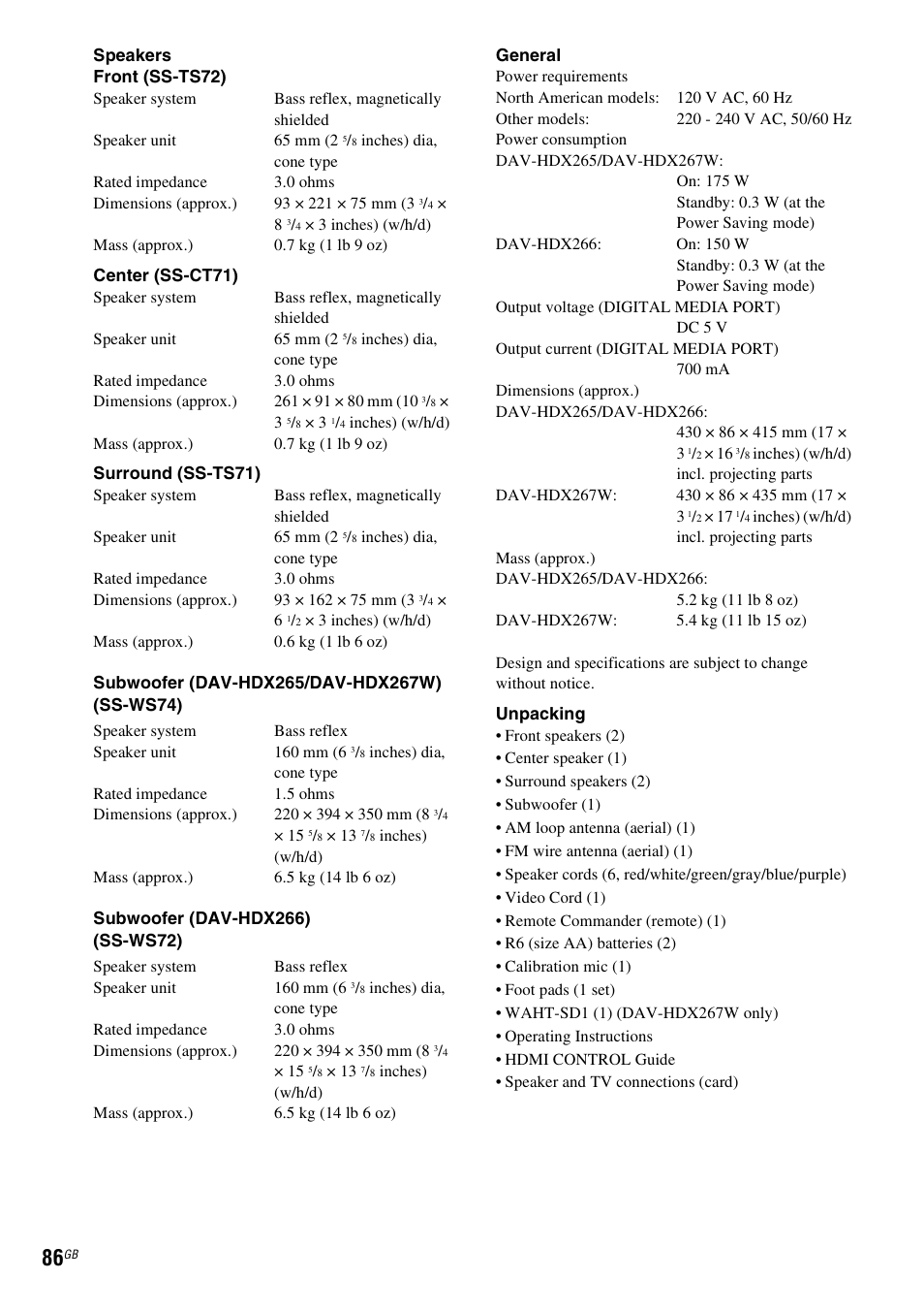 Sony DAV-HDX265 User Manual | Page 86 / 104