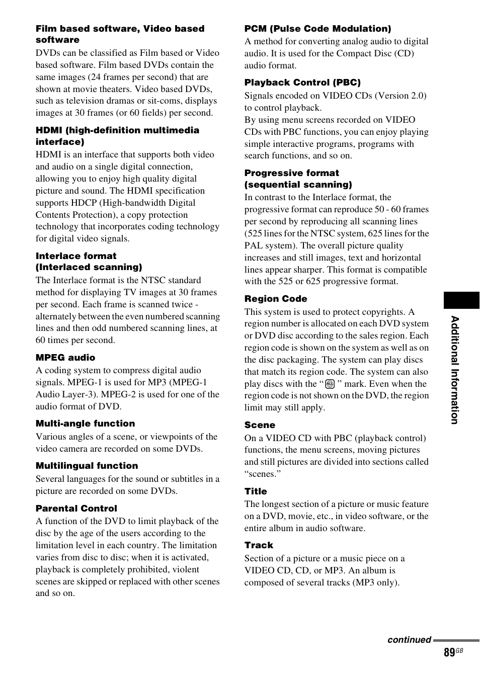 Sony DAV-HDX265 User Manual | Page 89 / 104