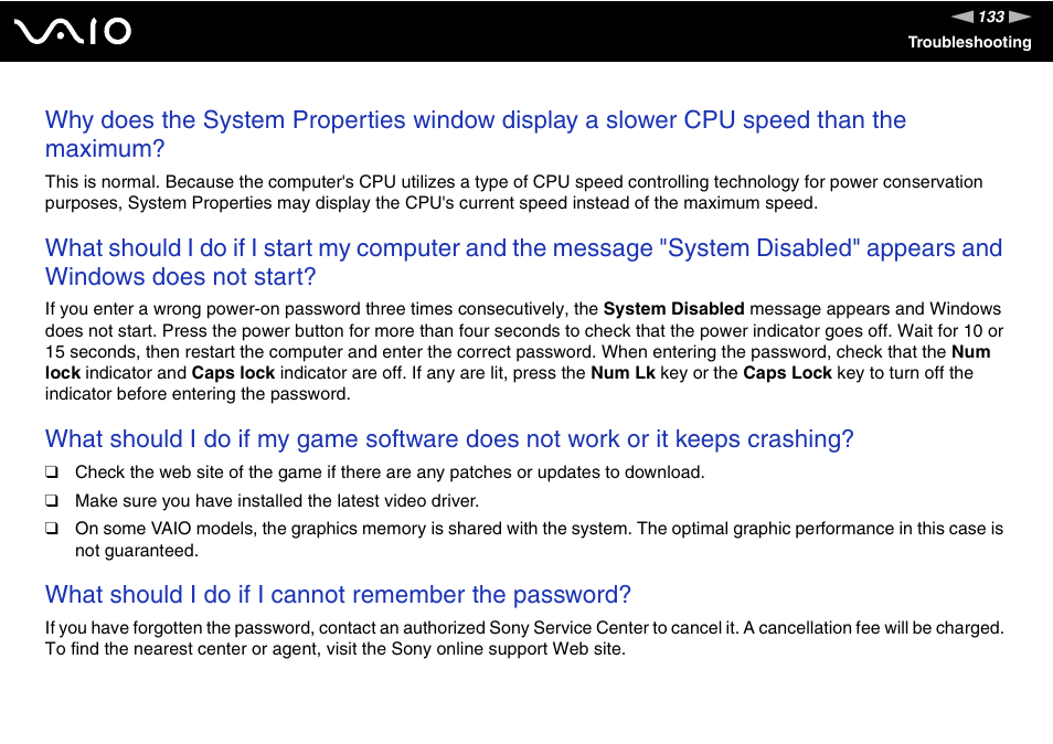 What should i do if i cannot remember the password | Sony VGN-FS800 User Manual | Page 133 / 175