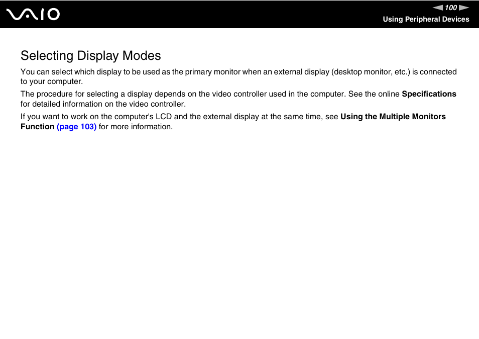 Selecting display modes | Sony VGN-BX500 User Manual | Page 100 / 217