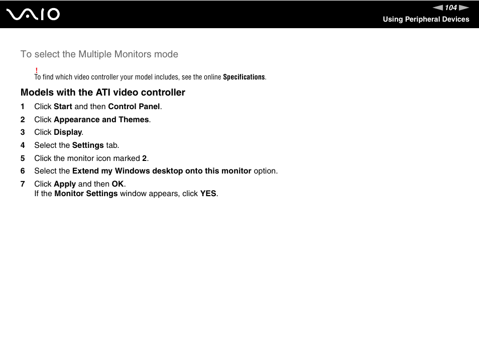 Models with the ati video controller | Sony VGN-BX500 User Manual | Page 104 / 217