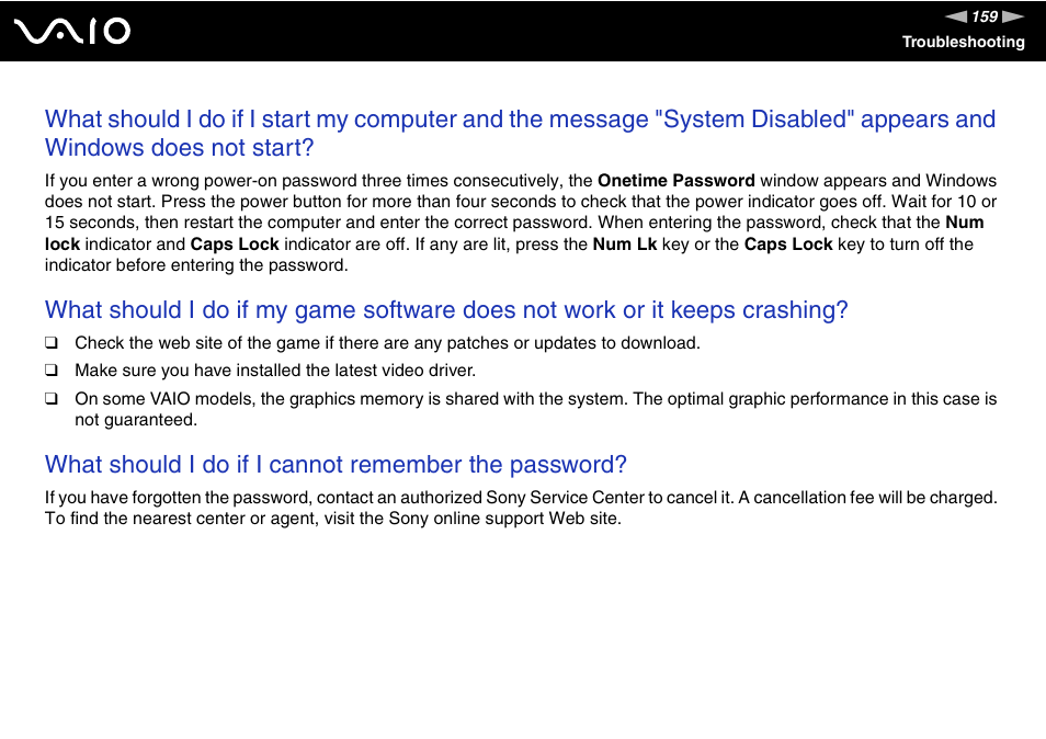 What should i do if i cannot remember the password | Sony VGN-BX500 User Manual | Page 159 / 217