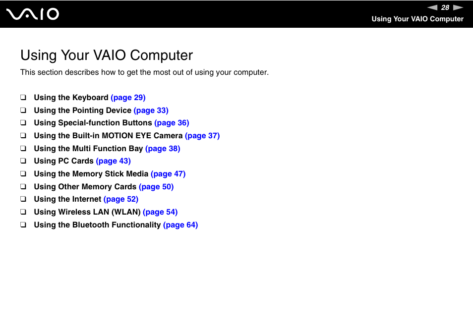 Using your vaio computer | Sony VGN-BX500 User Manual | Page 28 / 217