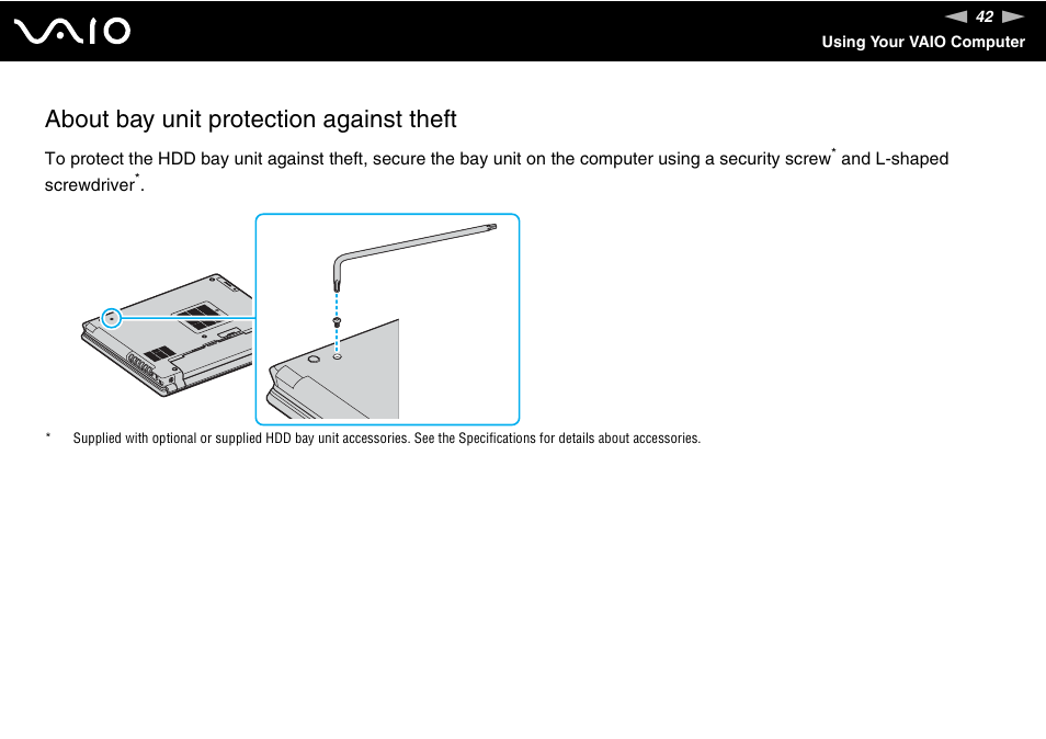 About bay unit protection against theft | Sony VGN-BX500 User Manual | Page 42 / 217