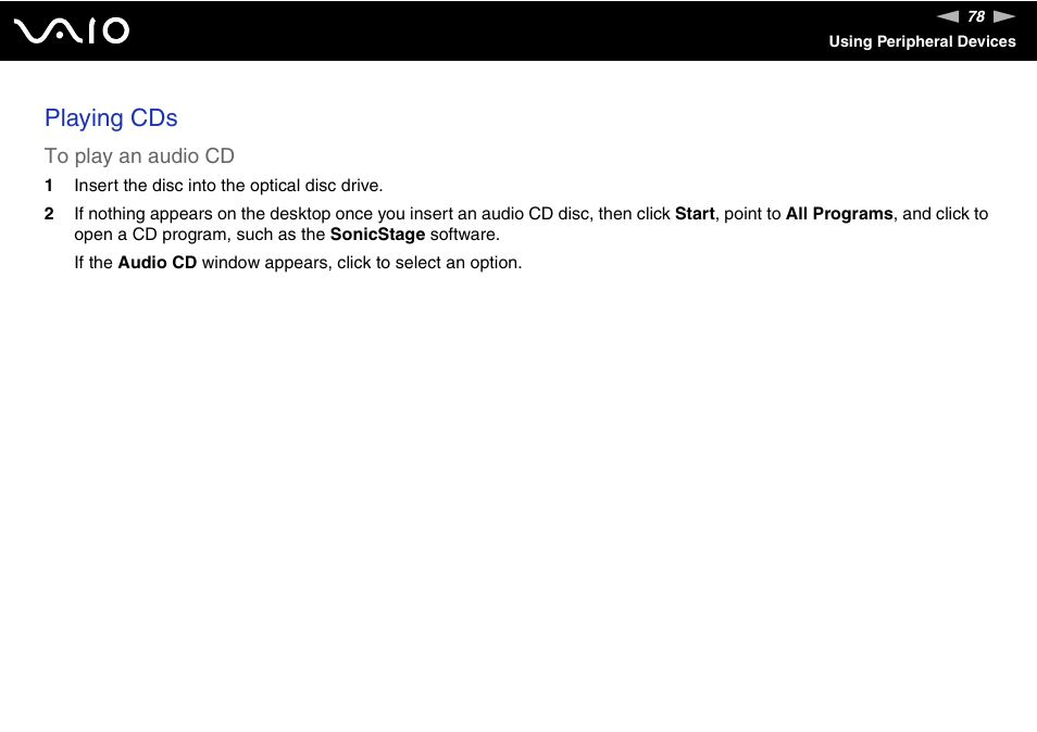 Playing cds | Sony VGN-BX500 User Manual | Page 78 / 217