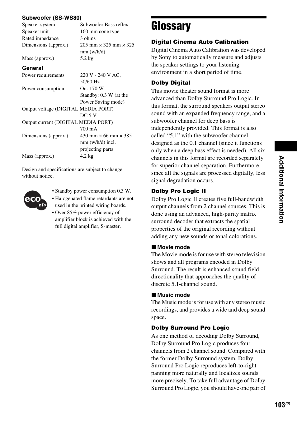 Glossary | Sony 3-285-995-11(1) User Manual | Page 103 / 116