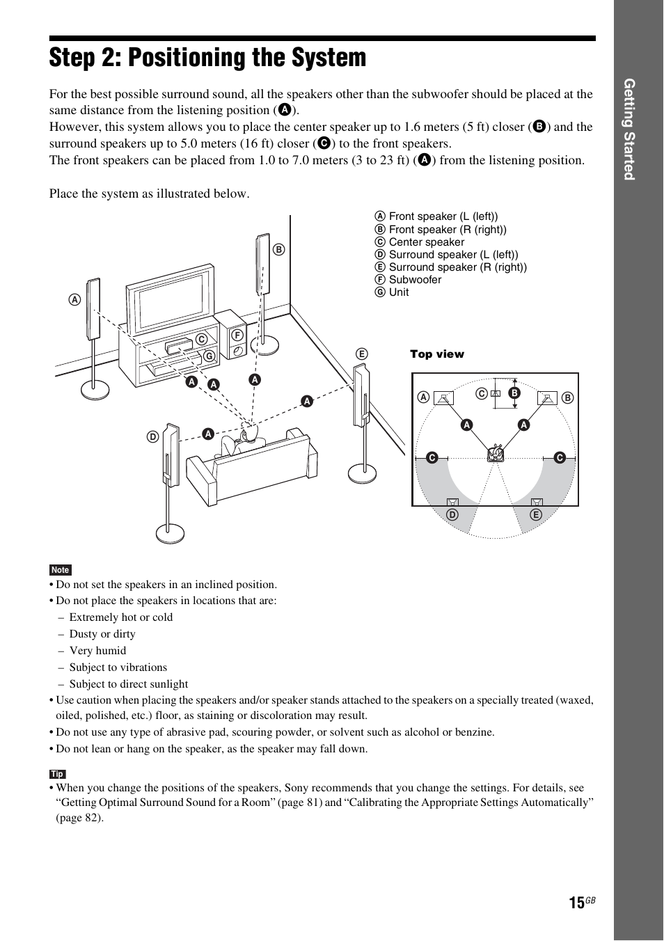 Step 2: positioning the system | Sony 3-285-995-11(1) User Manual | Page 15 / 116
