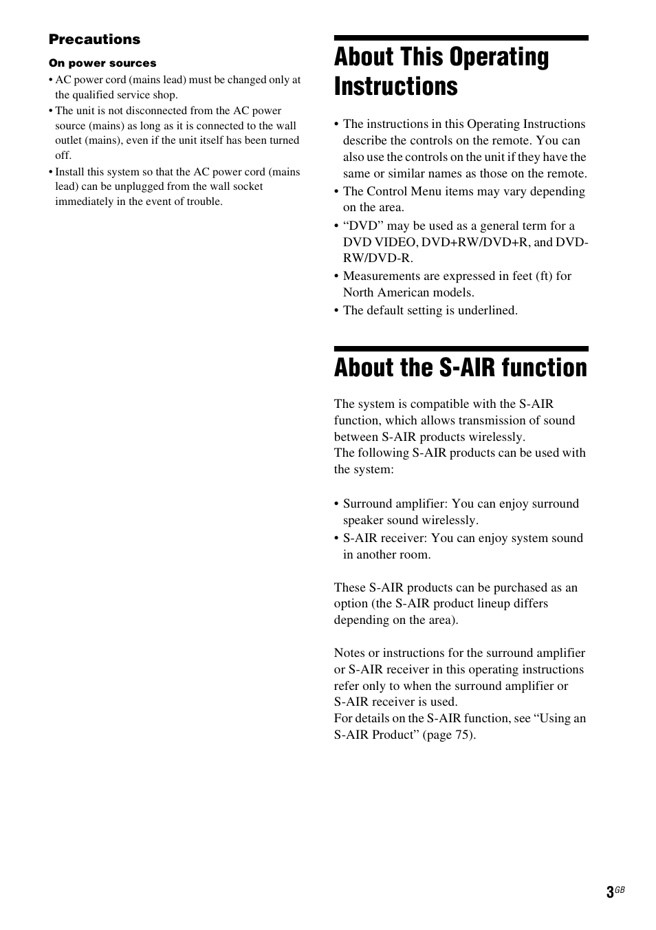 About this operating instructions, About the s-air function | Sony 3-285-995-11(1) User Manual | Page 3 / 116