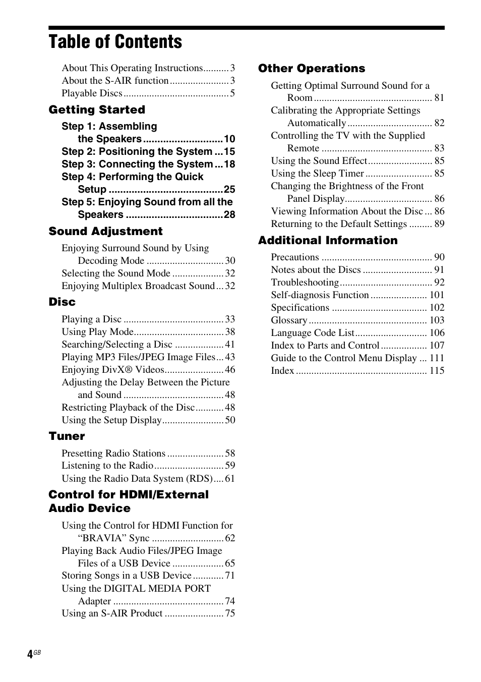 Sony 3-285-995-11(1) User Manual | Page 4 / 116
