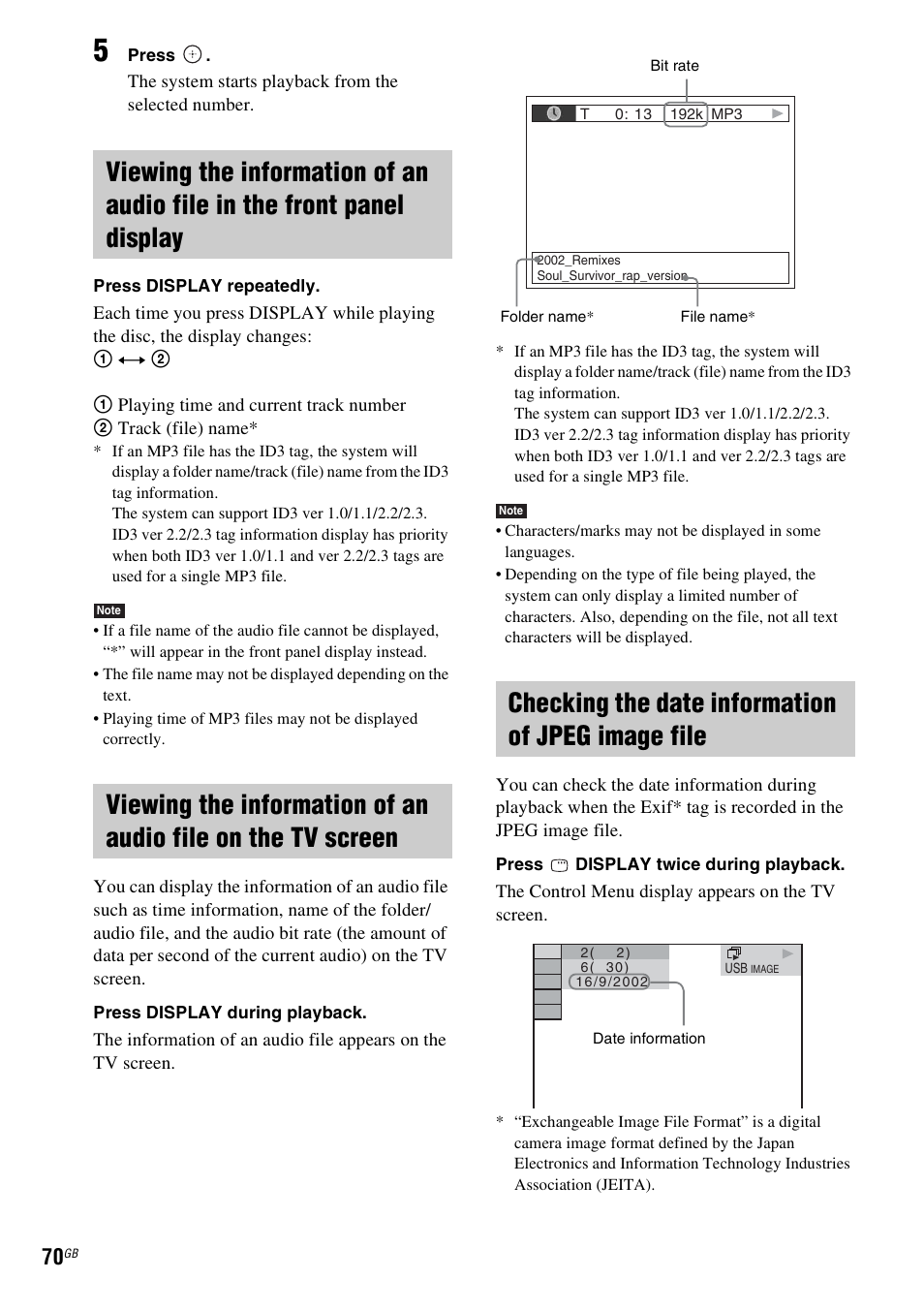 Checking the date information of jpeg image file | Sony 3-285-995-11(1) User Manual | Page 70 / 116