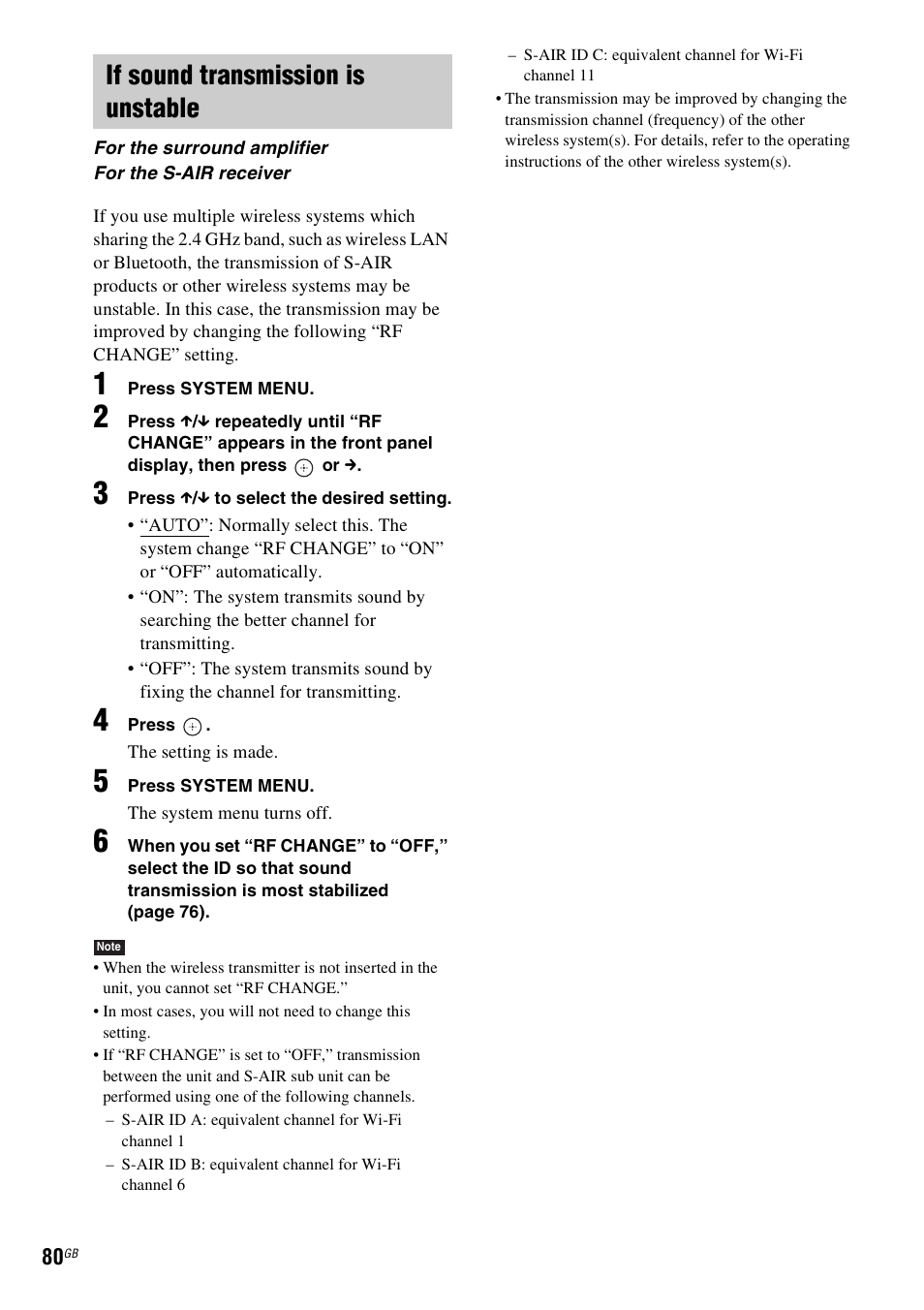 If sound transmission is unstable | Sony 3-285-995-11(1) User Manual | Page 80 / 116