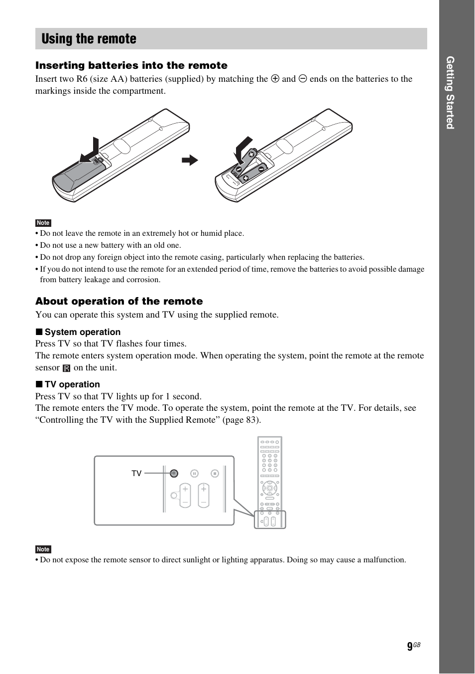 Using the remote | Sony 3-285-995-11(1) User Manual | Page 9 / 116