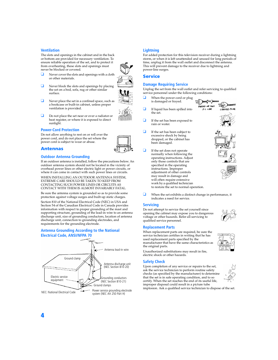 Antennas, Service | Sony KP 57WV700  EN User Manual | Page 5 / 101