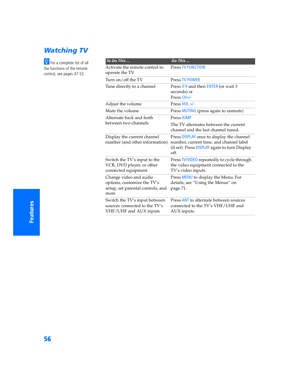 Watching tv | Sony KP 57WV700  EN User Manual | Page 57 / 101
