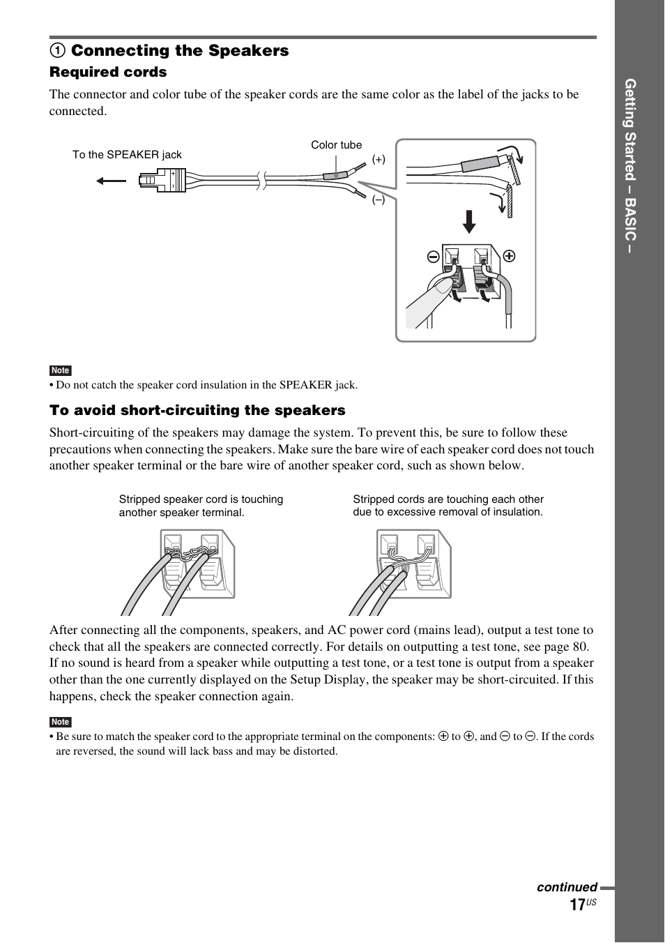 1 connecting the speakers, 1connecting the speakers | Sony DAV-HDX465 User Manual | Page 17 / 108
