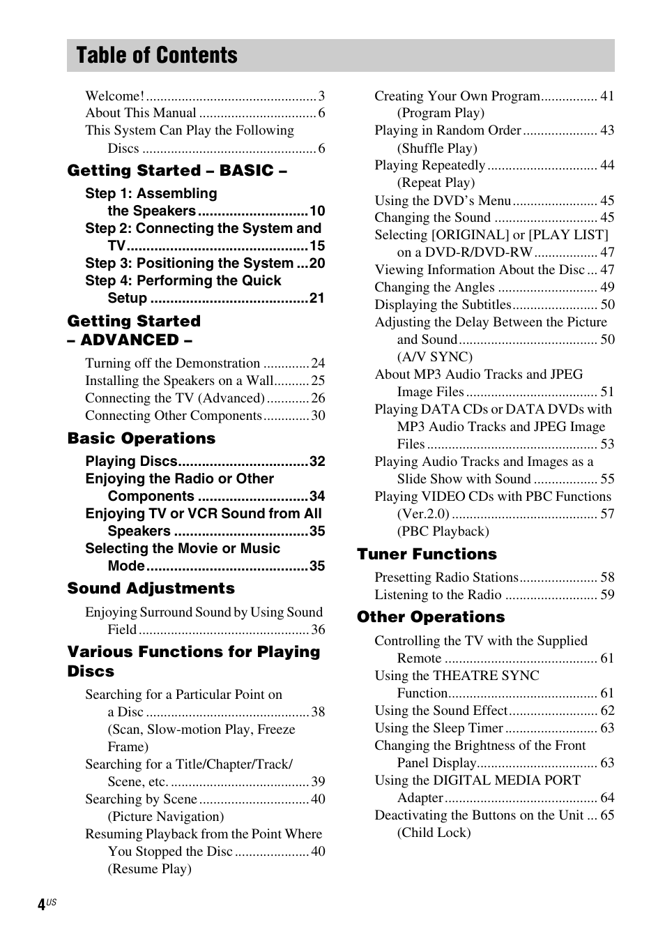 Sony DAV-HDX465 User Manual | Page 4 / 108