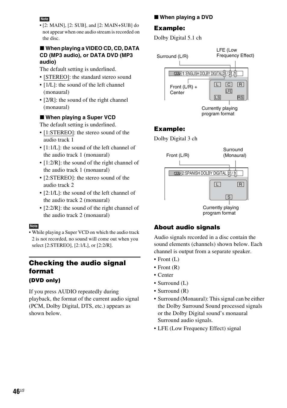 Checking the audio signal format | Sony DAV-HDX465 User Manual | Page 46 / 108