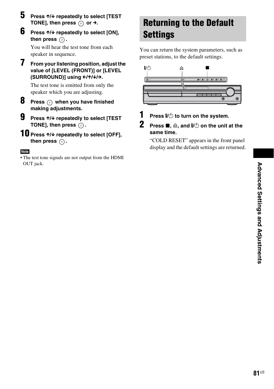 Returning to the default settings | Sony DAV-HDX465 User Manual | Page 81 / 108