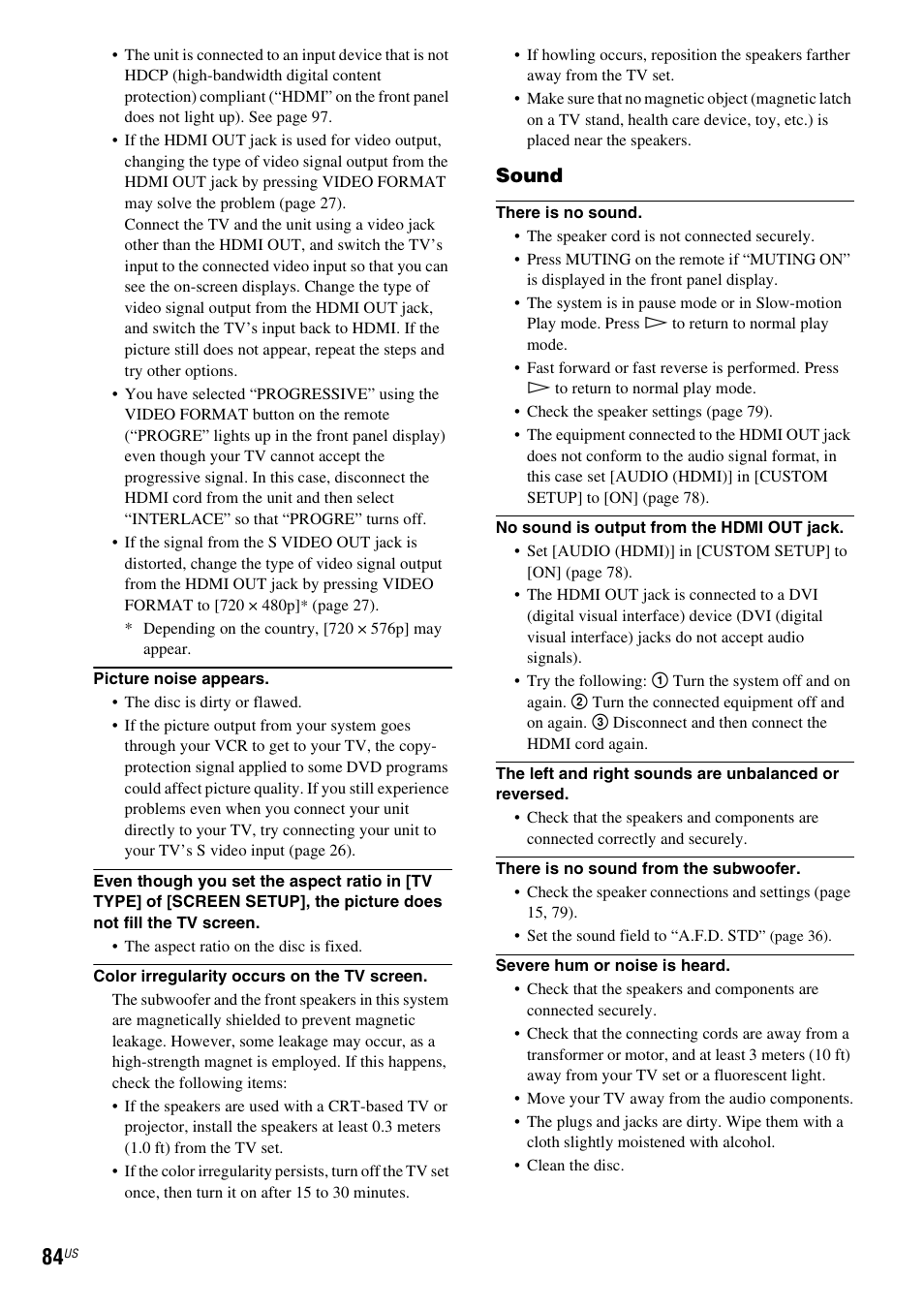Sound | Sony DAV-HDX465 User Manual | Page 84 / 108