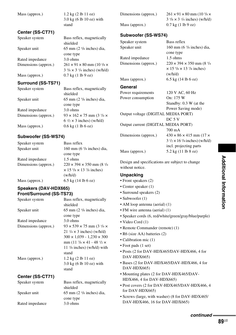 Ad dition al i n fo rm atio n | Sony DAV-HDX465 User Manual | Page 89 / 108