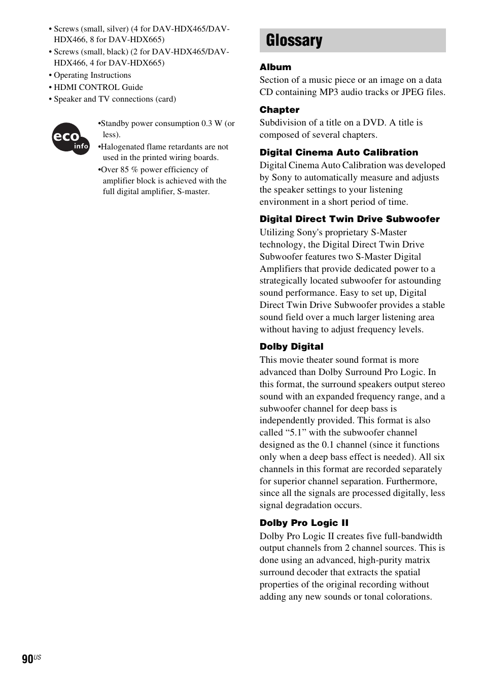 Glossary | Sony DAV-HDX465 User Manual | Page 90 / 108