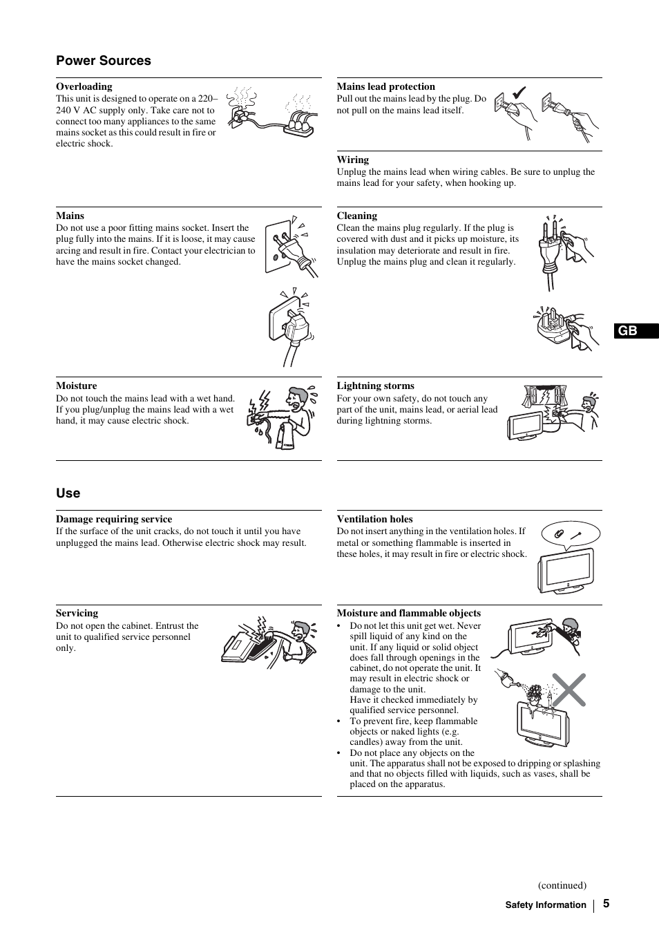 Gb power sources use | Sony KE-P37M1 User Manual | Page 7 / 204