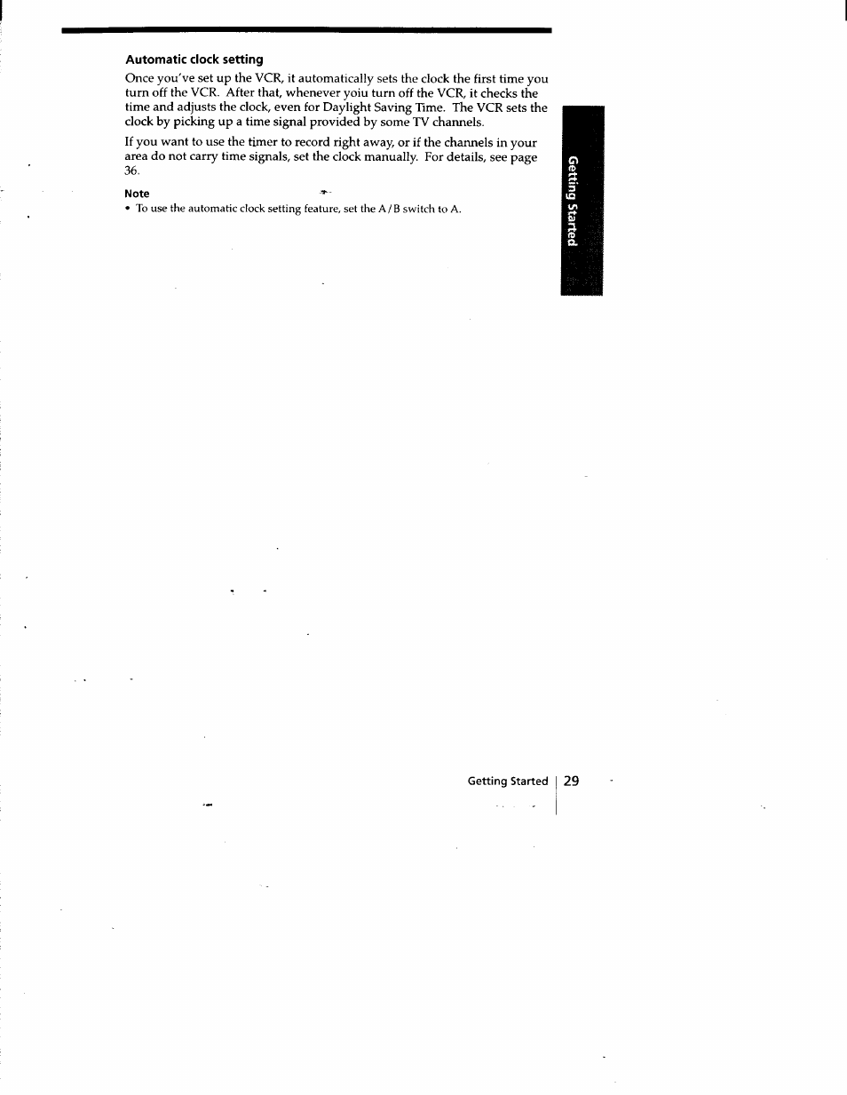 Automatic clock setting, Note | Sony SLV-778HF User Manual | Page 29 / 88